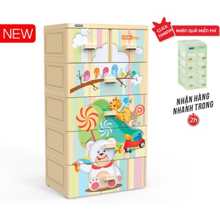 Tủ nhựa Mina L Duy Tân 5 Ngăn cao 1,3m rộng 70cm- Tặng 1 tủ mini 5n -GIAO NHANH 2H
