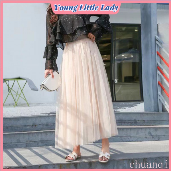 Hàng có sẵn  Chân váy Tutu dài lưng cao co giãn xếp ly cho nữ