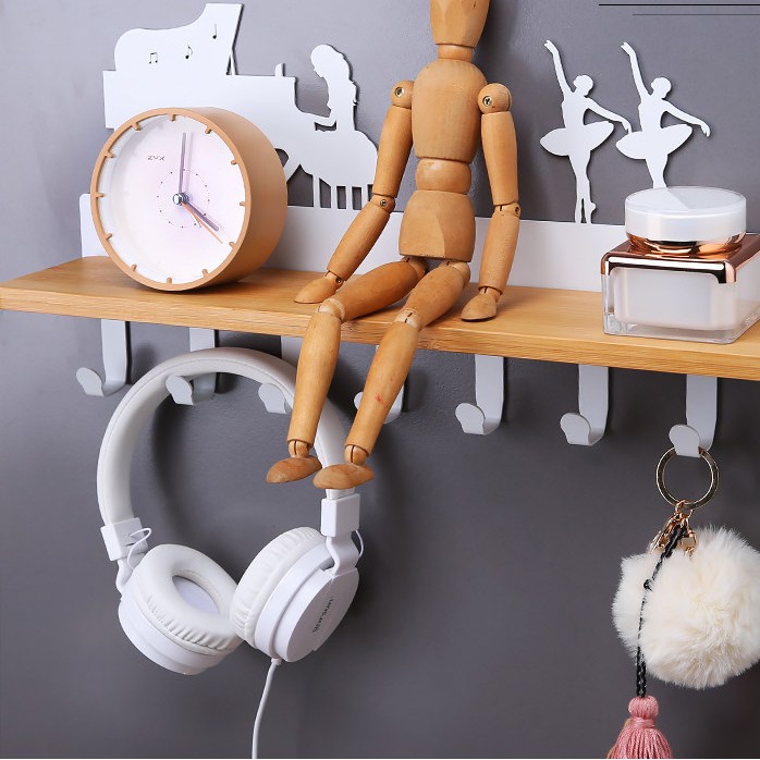 ( có hàng ) Móc treo tường kết hợp kệ gỗ sáng tạo phong cách Châu Âu
