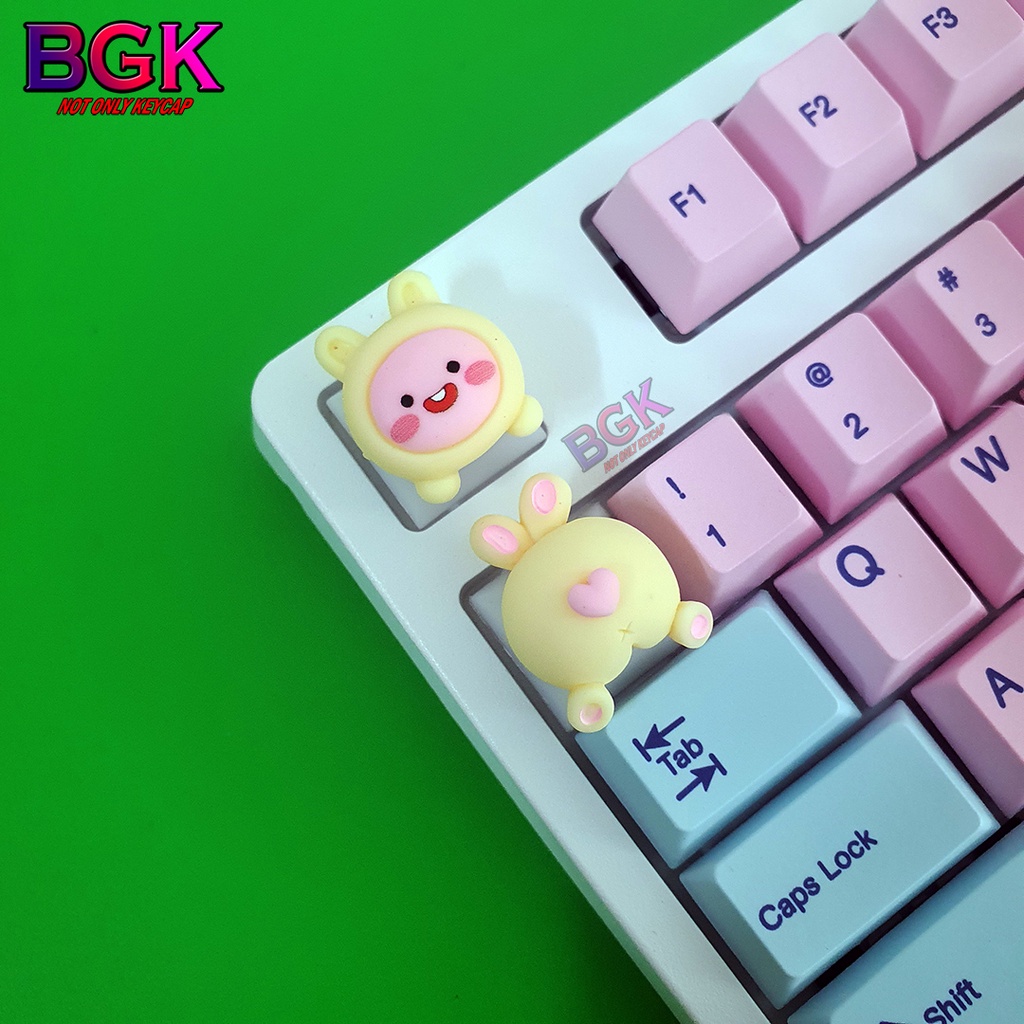 Bộ Keycap 2 Nút Đầu và Mông Thỏ Vàng Cực Kute ( keycap Artisan, keycap phím cơ )