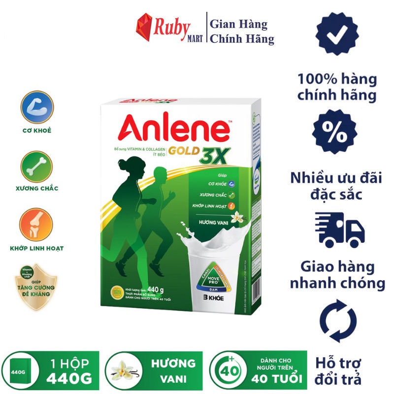 [Date T8/24] Sữa bột Anlene Gold Movepro 3X Hộp 440g Vani (trên 40 tuổi))