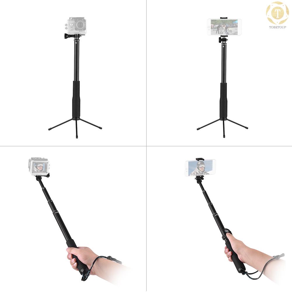 ∗LDX-808 Suit Aluminum Alloy Selfie Stick Kit 36cm-110cm 4-Section Extendible Handheld Selfie Stick with Remote Controller Clip for GoPro + Phone Holder + Phone Remote Controller & Remote Controller Clip + 1/4" Connector for GoPro Hero 6 5 4 3 3+ for Xiao