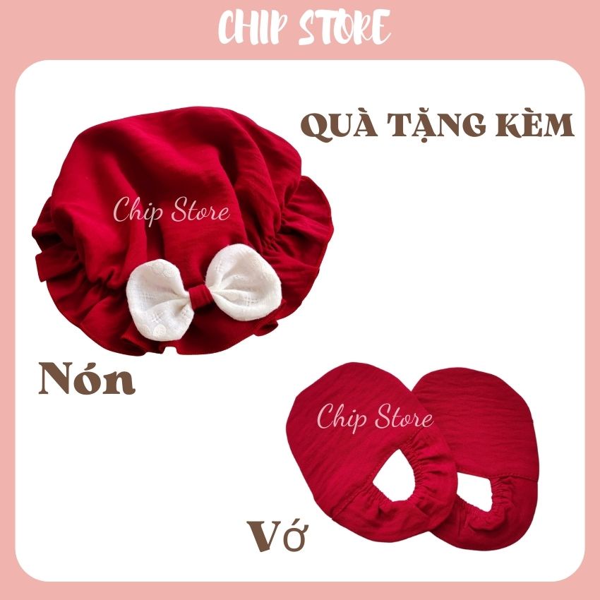 Body bé gái dài tay màu đỏ phối trắng CHIP STORE Set thu đông cho bé gái diện đầy tháng Noel, Tết siêu xinh BDTD