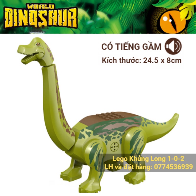 Đồ Chơi Khủng Long Cổ Dài 2021 CÓ TIẾNG GẦM Phiên Bản Màu Xanh Lá Jurassic World Hãng Lele