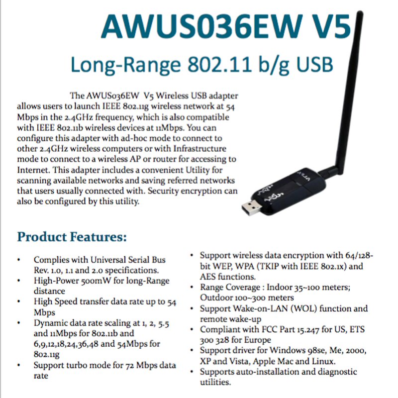 USB Wifi ALFA AWUS036EW V5 Chipset RTL8187L hổ trợ KALI LINUX