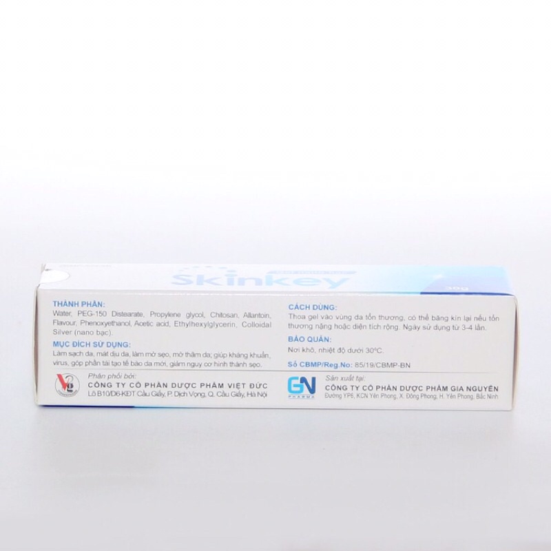 Gel bôi mờ sẹo nano bạc Skinkey giúp mờ thâm làm lành vết trầy xước tuýp 30g