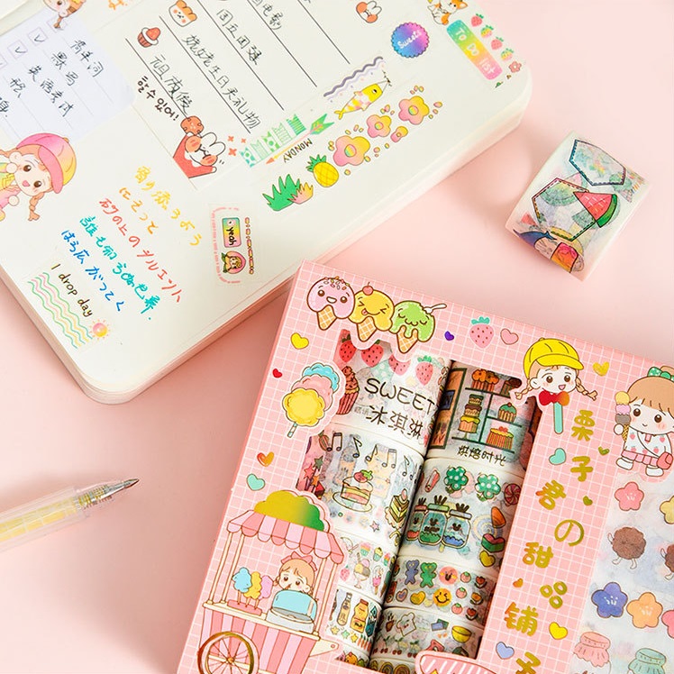 Set 10 cuộn băng keo và miếng dán trang trí dễ thương