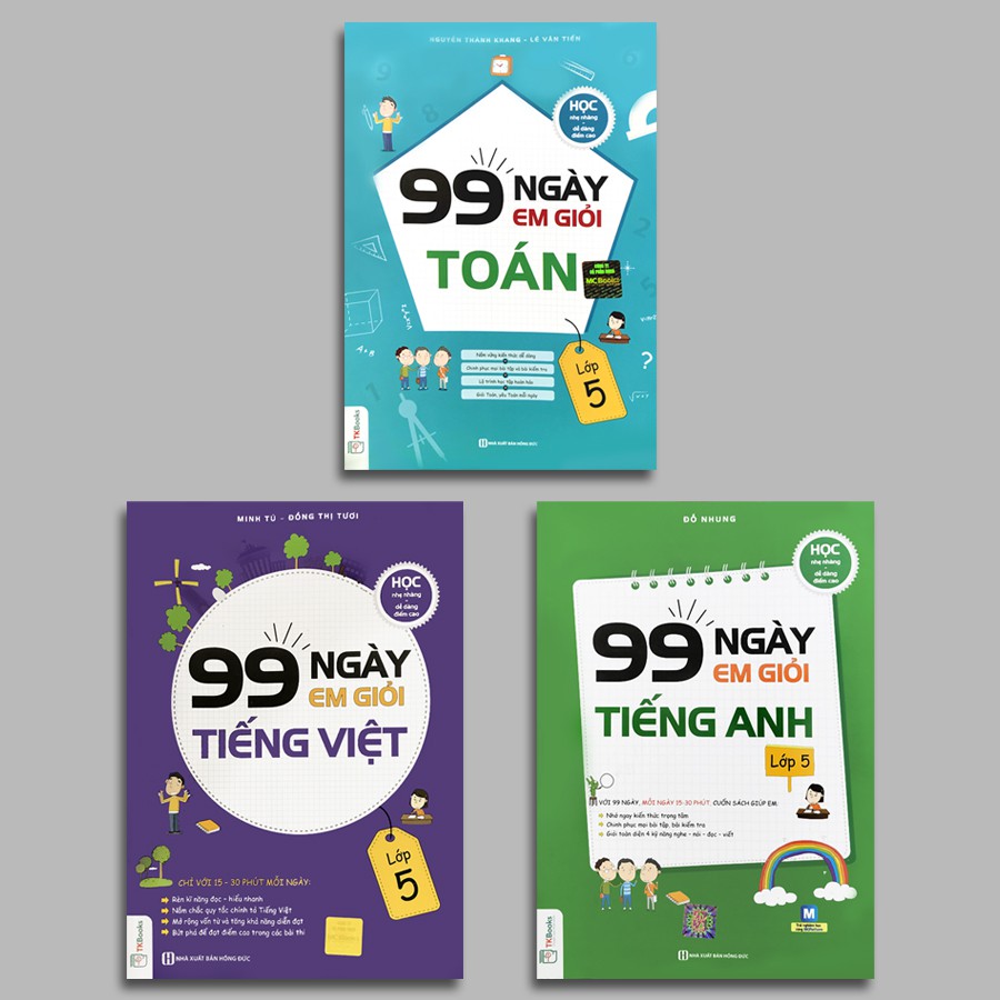 Sách - 99 Ngày Em Giỏi Toán, Tiếng Việt, Tiếng Anh - Lớp 5 (Bộ 3 quyển, lẻ tùy chọn)