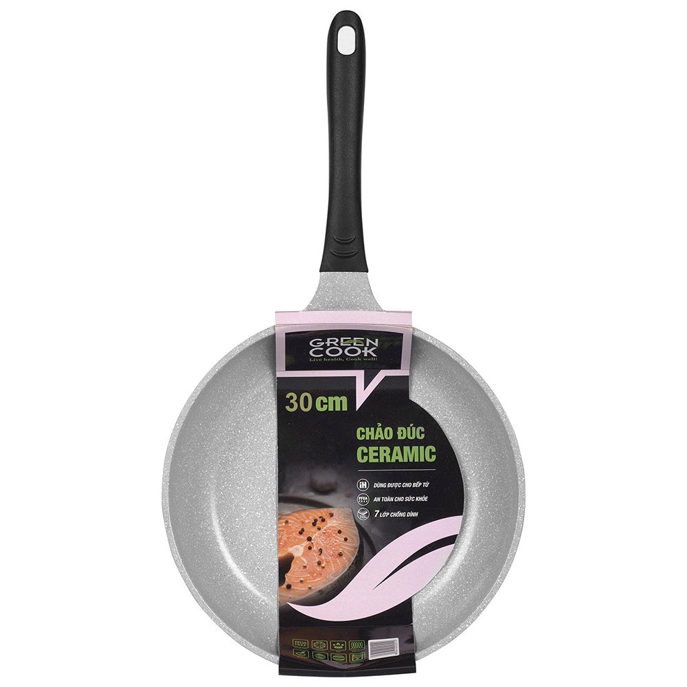 Chảo chống dính 7 lớp vân đá Greencook GCP03-IHP dùng được trên bếp ga, bếp hồng ngoại, bếp từ