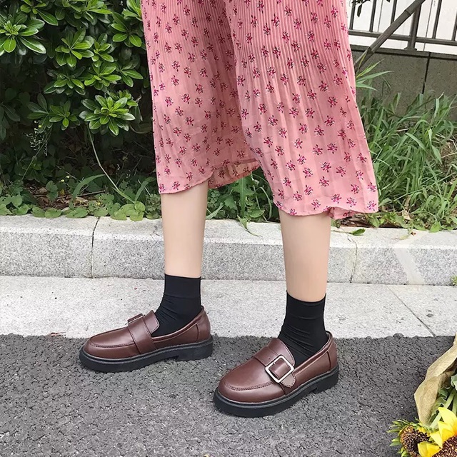 Giày ulzzang da mềm khuy vuông mã 917
