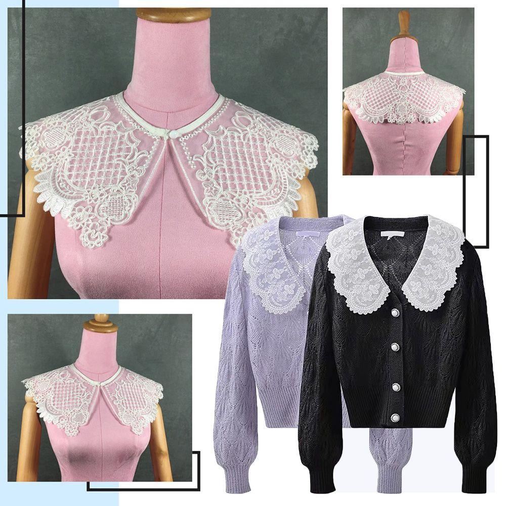 Cổ Áo Rời Phối Ren Hoa Hồng