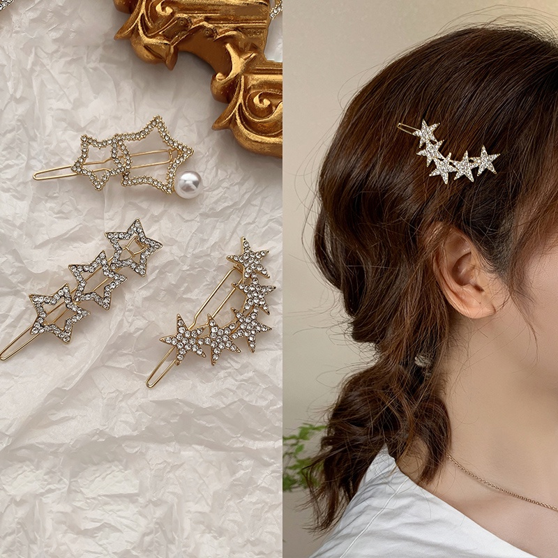 Kẹp Tóc Hình Ngôi Sao Đính Đá Ngọc Trai Nhân Tạo Thời Trang