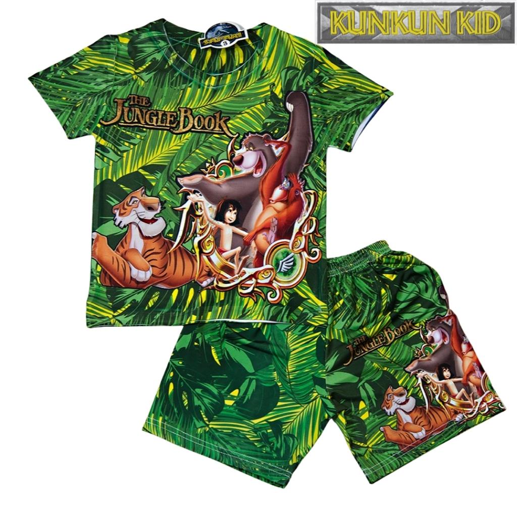 Set đồ cho bé trai tay ngắn thun lạnh In 3D hình Jungle Book xanh thiên nhiên size từ 10kg - 60kg Kunkun Kid TP042