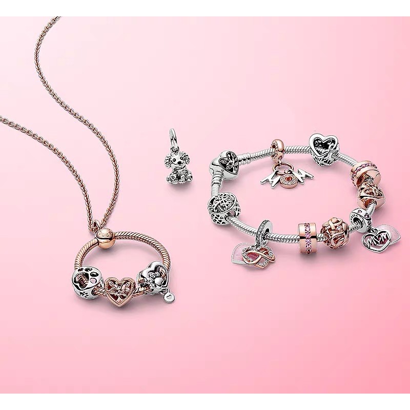 charm pan xỏ ngang đan sợi vàng hồng bạc s925