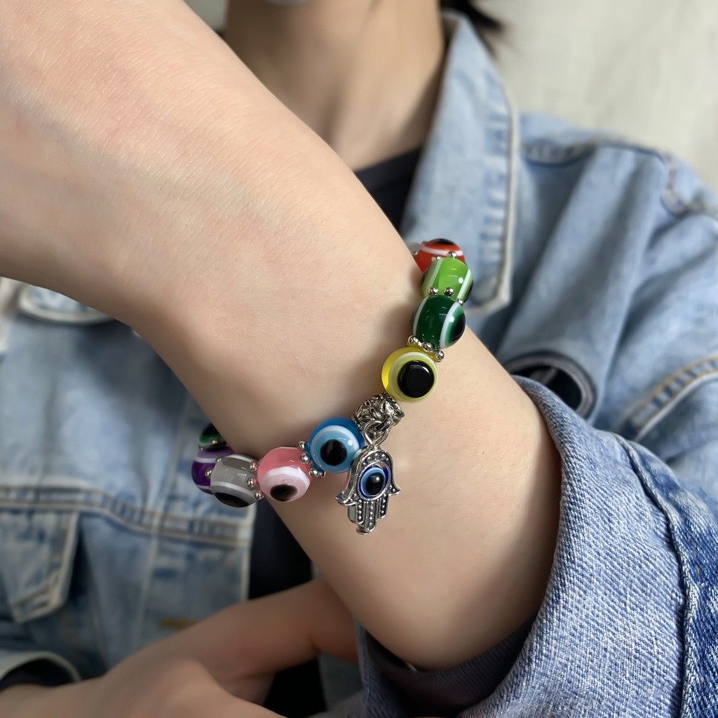 Vòng Đeo Tay Hamsa Mắt Quỷ May Mắn Màu Xanh Dương Phong Cách Thổ Nhĩ Kỳ Bảo Vệ Và Bán Sỉ