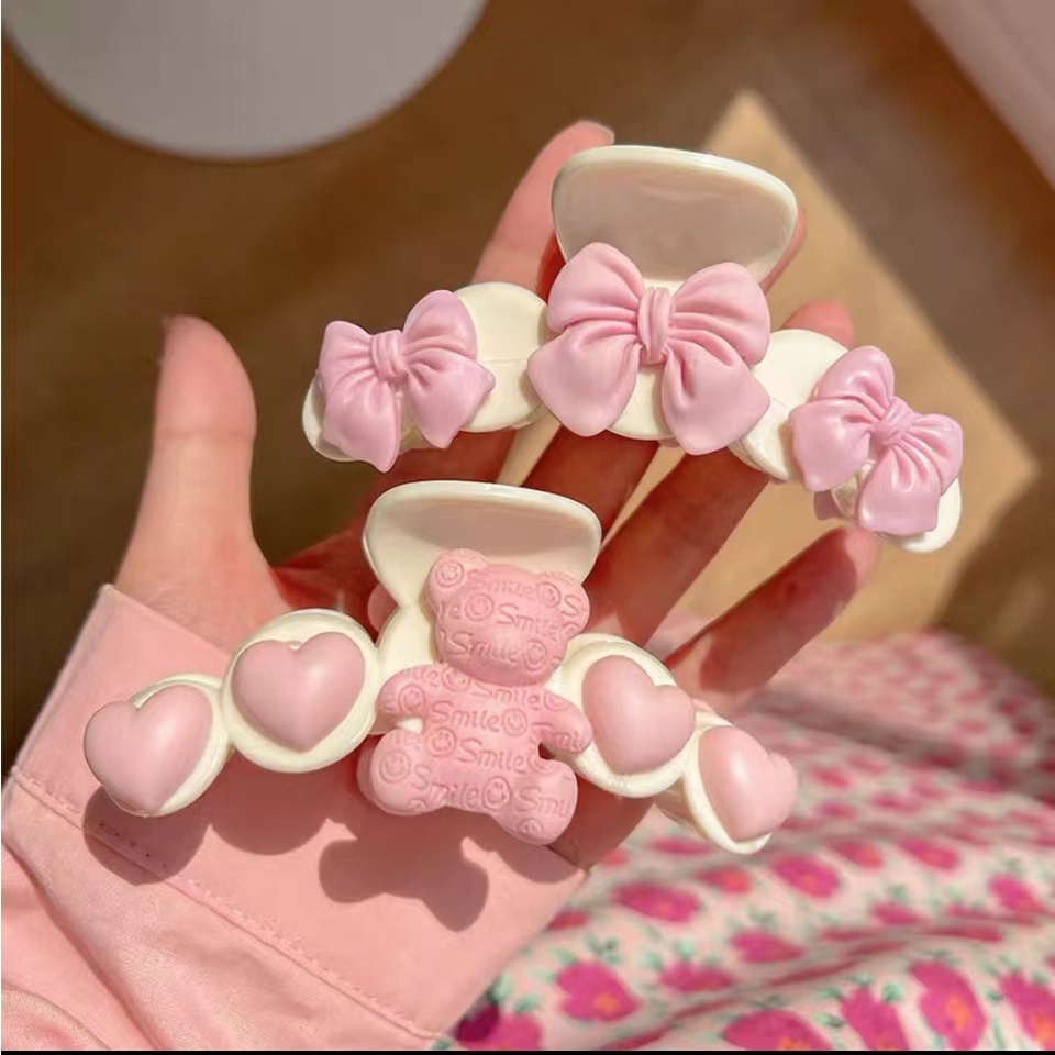 Kẹp Tóc Trong Suốt Đính Nơ Hồng Cỡ Lớn Phong Cách Hàn Quốc Xinh Xắn