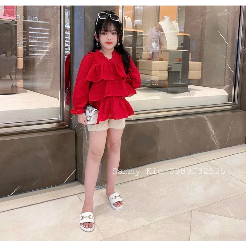 Set áo bèo tầng quần sooc kaki cho bé gái 16-45kg nữ tính