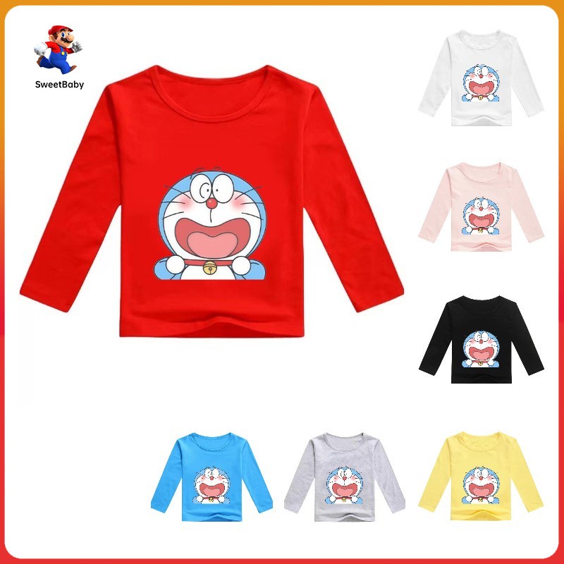 Áo thun tay dài in hình Doraemon đáng yêu cho bé