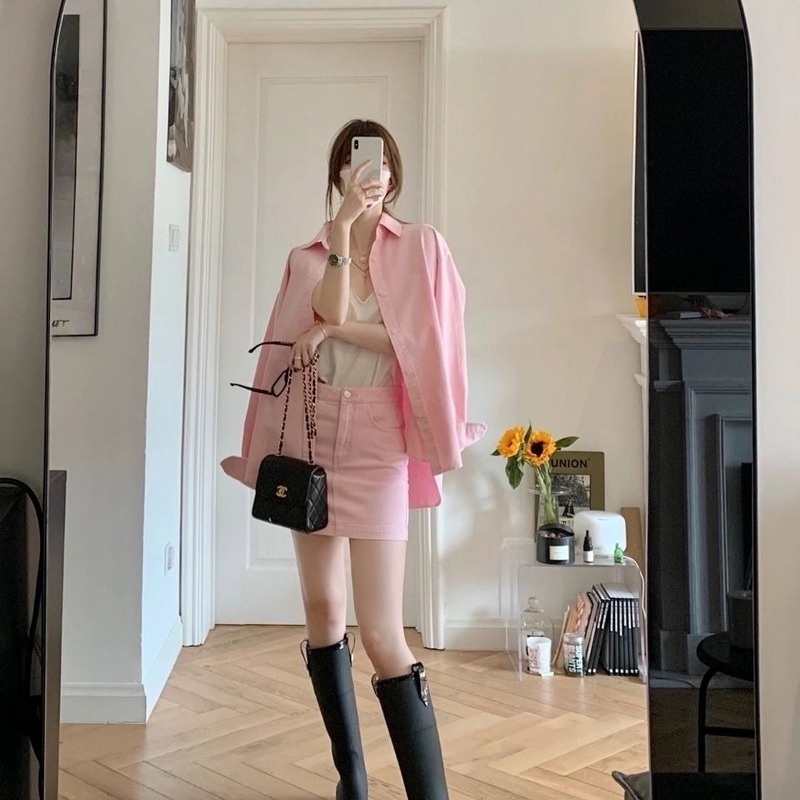 Set Áo Sơ Mi Và Chân Váy Phong Cách Hàn Quốc 2022 Thời Trang Mùa Xuân Mới Cho Nữ