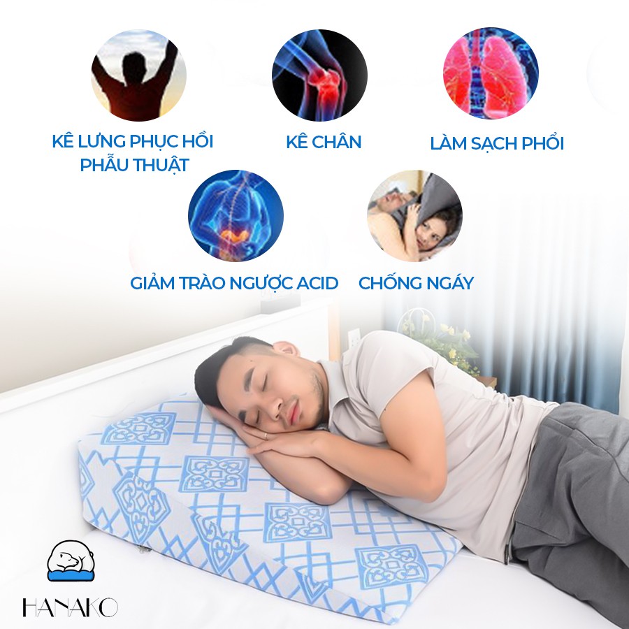 Giá tốt nhất Gối chống trào ngược dạ dày người lớn HANAKO, giảm ho, ngứa họng, sạch phổi, chống phù mặt
