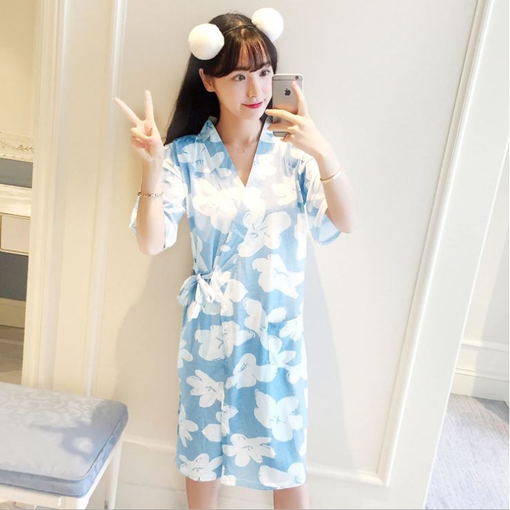 Áo choàng nữ 🌿 kimono ngủ cotton bông tuyết xanh 🌿 mùa hè mát mẻ đêm ngon giấc 🌿 IVY020