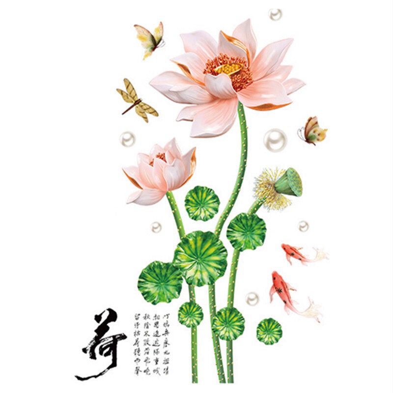 Decal dán tường, Tranh dán tường phòng khách hoa sen cánh to