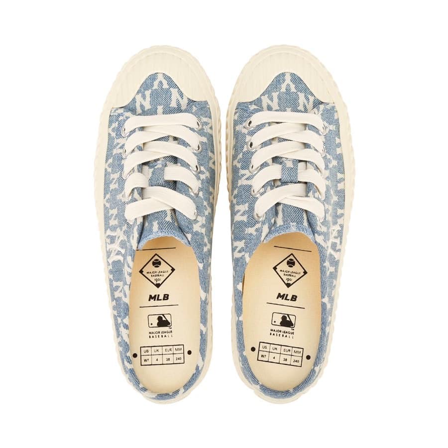 | AUTHENTIC ONLY | Giày đạp gót MULE MLB MONOGRAM DENIM Xanh nhạt