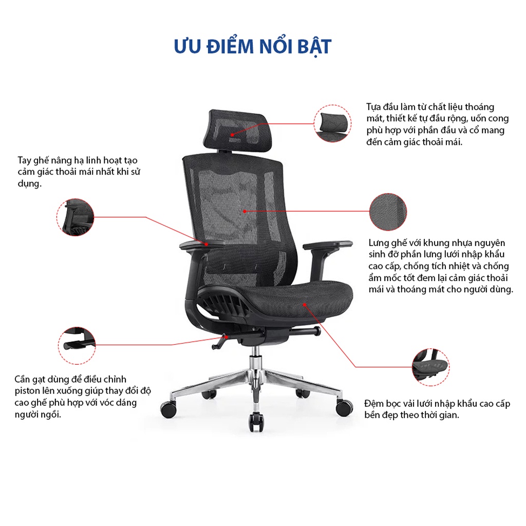 Ghế công thái học GOVI Ergonomic Plato PL13 Thiết kế bảo vệ sức khỏe