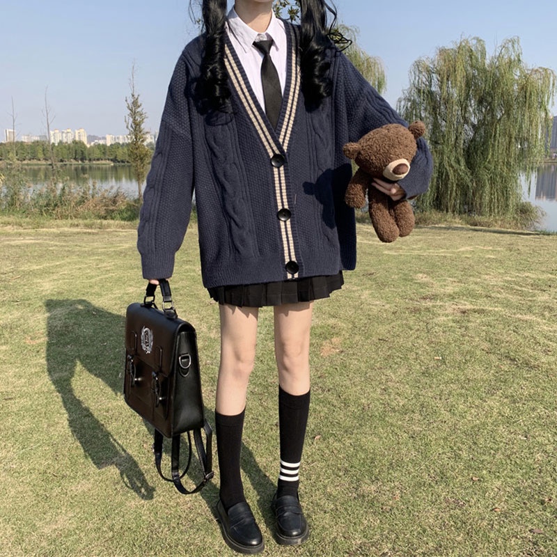 Áo khoác cardigan dệt kim dáng rộng tay dài đẹp mắt thời trang