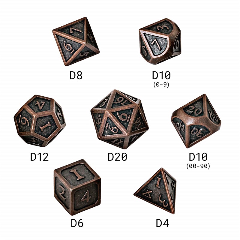 New Design Dragon Scales Metal Dice 7 Xúc Xắc Kim Loại Kèm Túi Đựng D4 D6 D8 D10 D12 D20