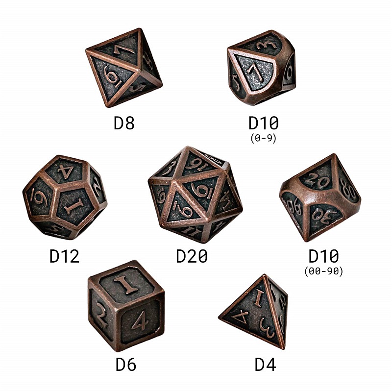Set 7 xúc xắc kim loại thiết kế kiểu vảy rồng kèm túi đựng D4 D6 D8 D10 D12 D20