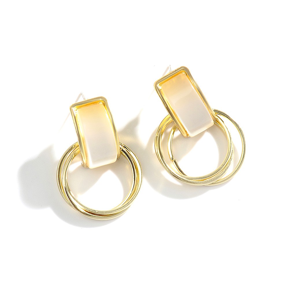 Khuyên tai bạc 925 đính đá opal phong cách họa tiết đơn giản