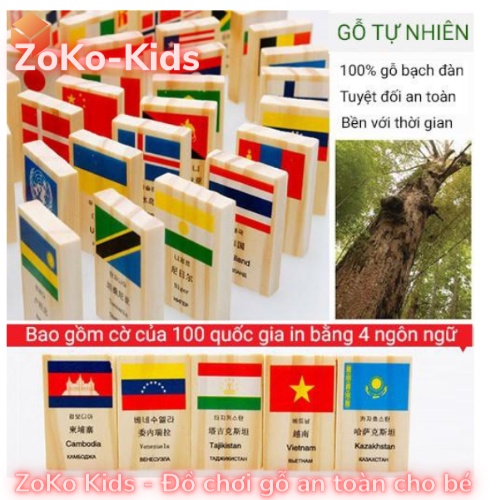 Domino gỗ 100 hình cờ các quốc gia