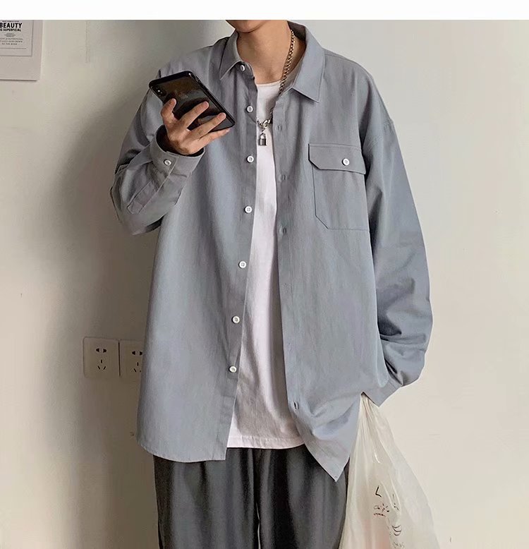 Áo sơ mi tay dài dáng rộng phong cách Hàn Quốc thời trang dành cho nam