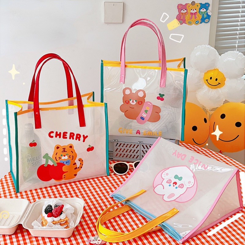 Túi Xách Đeo Vai Trong Suốt Họa Tiết Gấu Hoạt Hình Chống Thấm Nước Cho Nữ