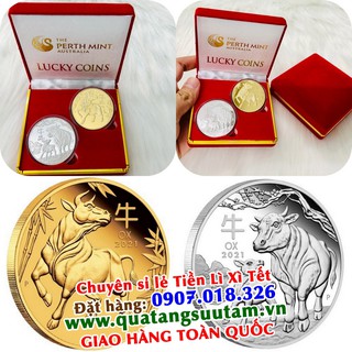 Bộ tiền xu Úc hình con Trâu Vàng Bạc giá rẻ + hộp nhung sang trọng