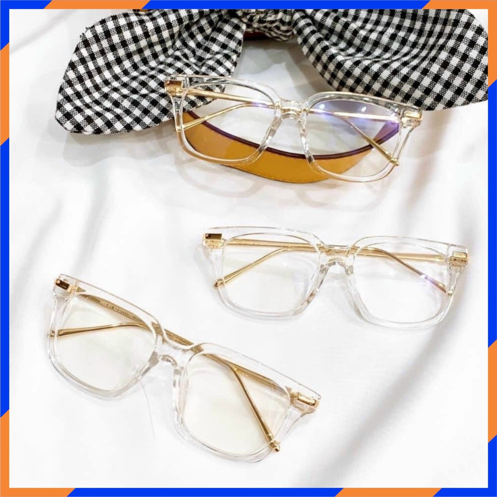 Mắt kính thời trang nam nữ gọng trong mắt vuông càng kim loại