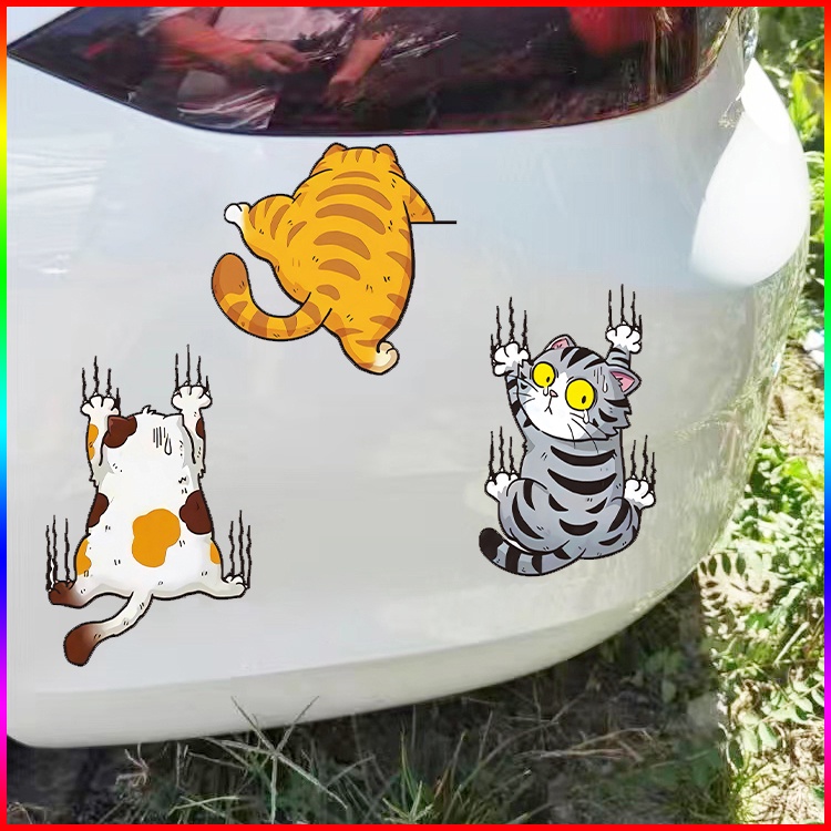Bộ 3 Miếng Dán Tường Hình Mèo Đang Leo Dễ Thương