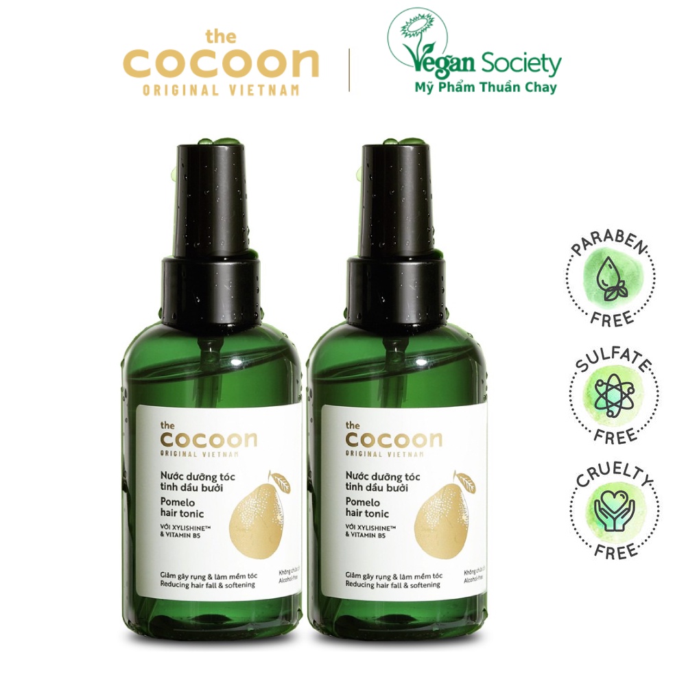 Combo 2 Chai Nước dưỡng tóc tinh dầu bưởi (pomelo hair tonic) Cocoon 140ml/1chai - Vegan Society