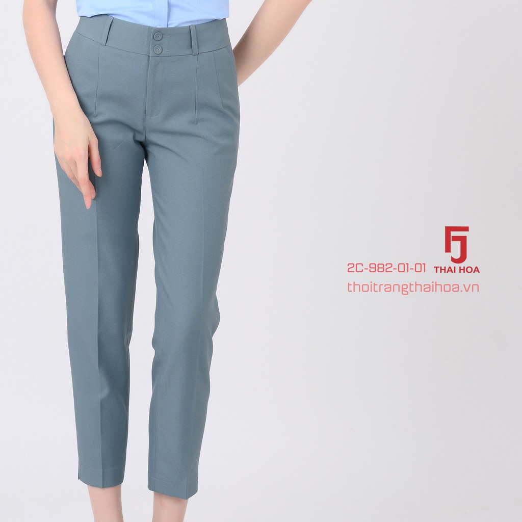 Quần tây nữ công sở bigisize màu xanh ngọc 9 tấc trơn Thái Hoà 2c982-01-01