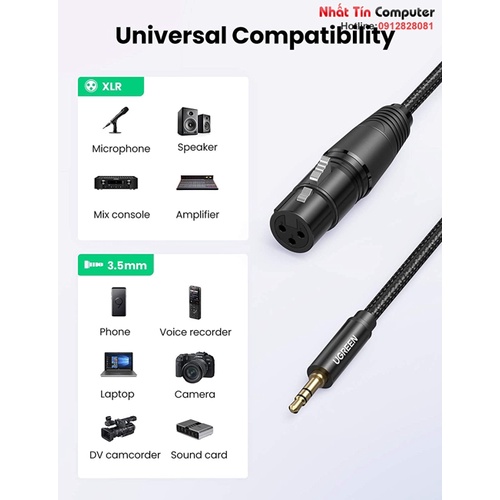 Cáp Micro 3.5mm to XLR âm bọc Nylon dài 1M Ugreen 20763 cao cấp
