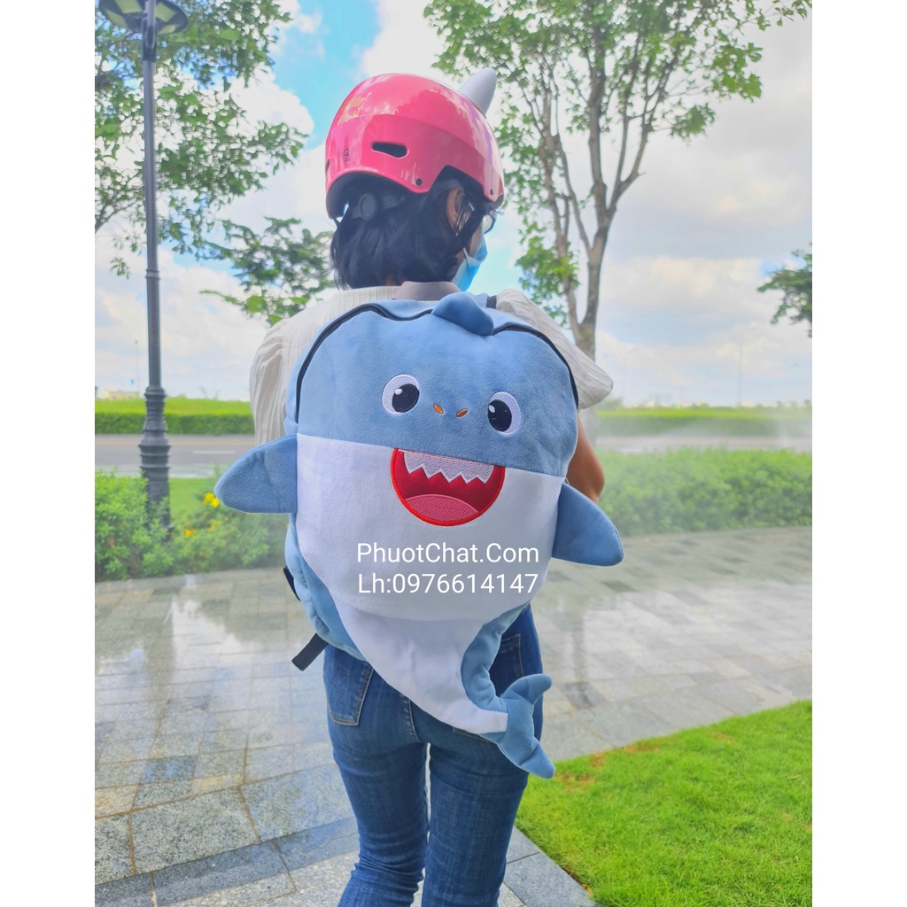 Balo cá mập BABY SHARK nhung màu xám