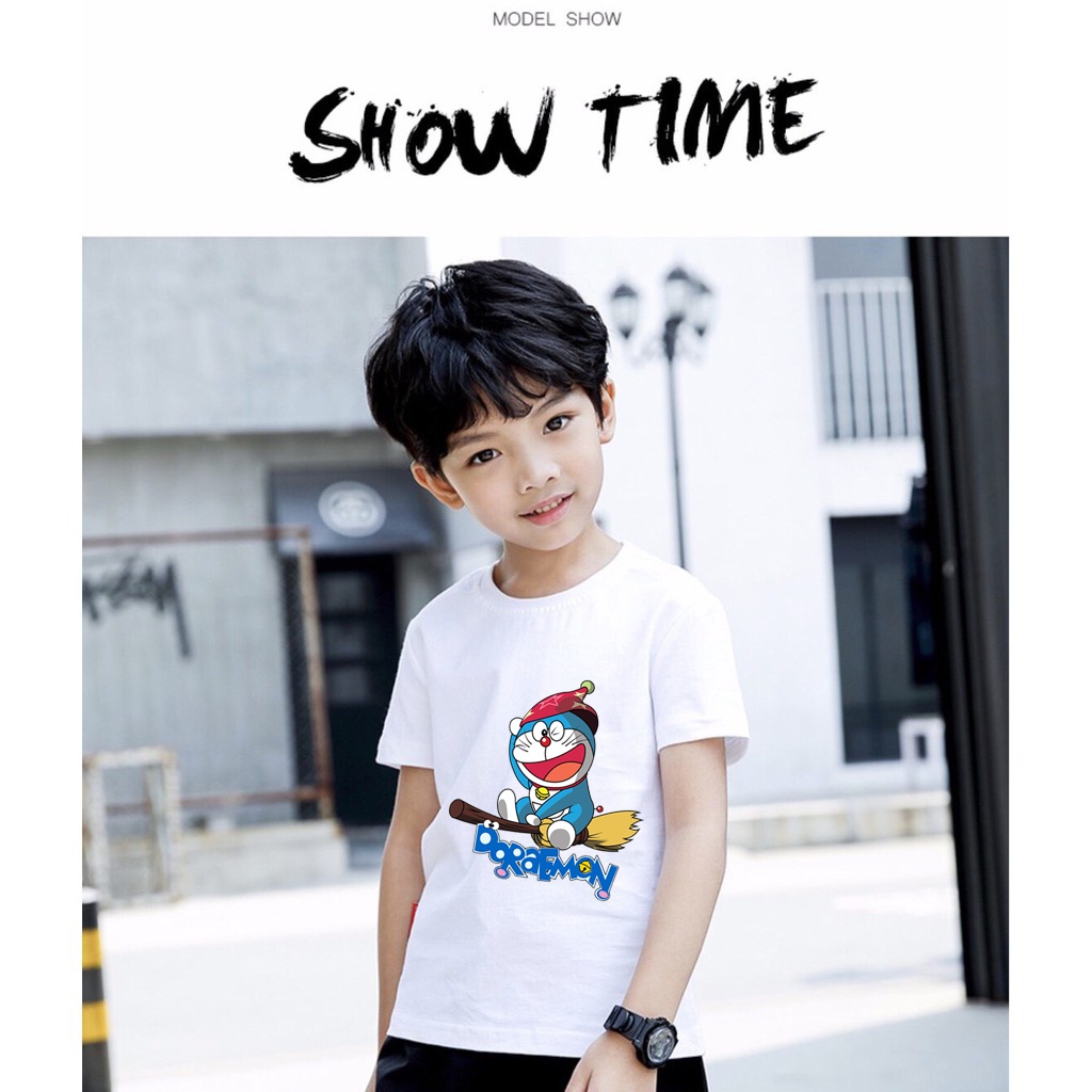 Áo thun bé trai bé gái doremon dễ thương cotton co giản dễ chịu thoải mái