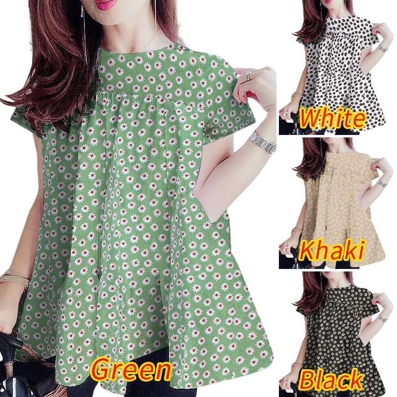 Áo ZANZEA Cổ Tròn Ngắn Tay Dáng Rộng Họa Tiết Hoa Thời Trang Cho Nữ
