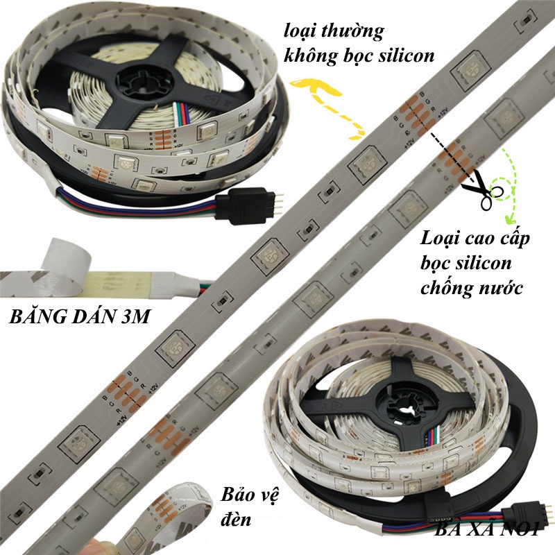 Đèn LED dây dán có phủ keo silicon đổi 7 màu V-L-D-RGB (RGB)+Nguồn+Khiển 5050