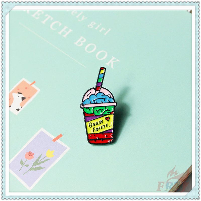 ★ Brain Freeze  - Ice Cream Drinking Brooches ★ 1Pc Rainbow Frappuccino Fashion Doodle Enamel Pins Backpack Button Badge Brooch