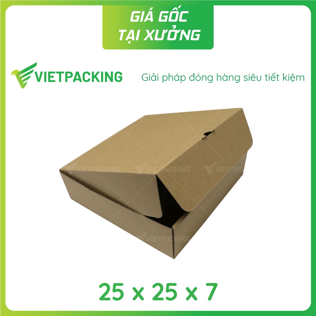 25x25x7 - 25 hộp carton nắp gài Pizza vuông vức, giấy đẹp V1028