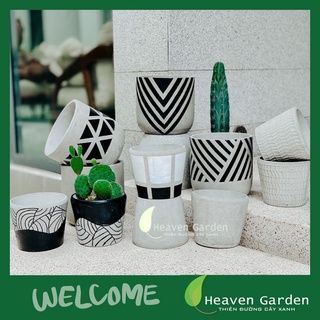chậu xi măng sơn hoạ tiết 12-16cm- chậu trồng cây
