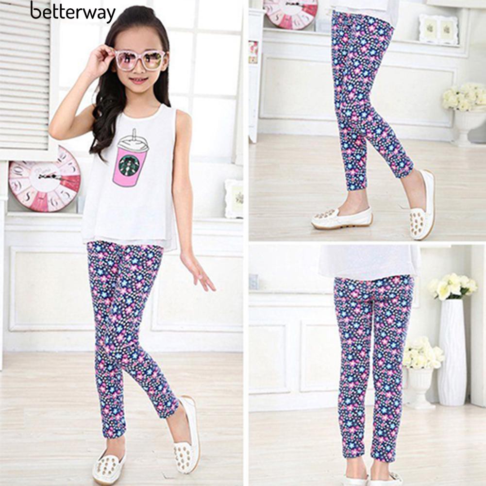 Quần Legging Co Giãn In Hoa Và Ngôi Sao Cho Bé Gái (2-14 Tuổi)