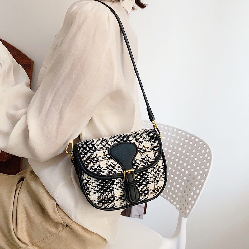 Túi vải len hình vuông đeo chéo vai thanh lịch cho nữ